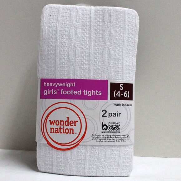 Wonder Nation Other - 2 Pair Wonder Nation Girls Small 4-6 Heavyweight Footed Tights 1 White 1 Black